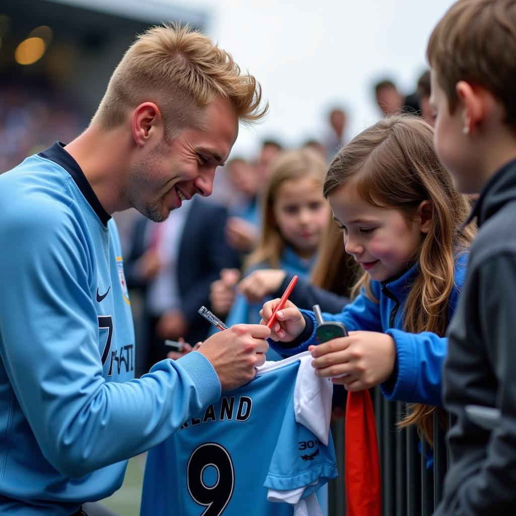 Erling Haaland interacting with Manchester City fans