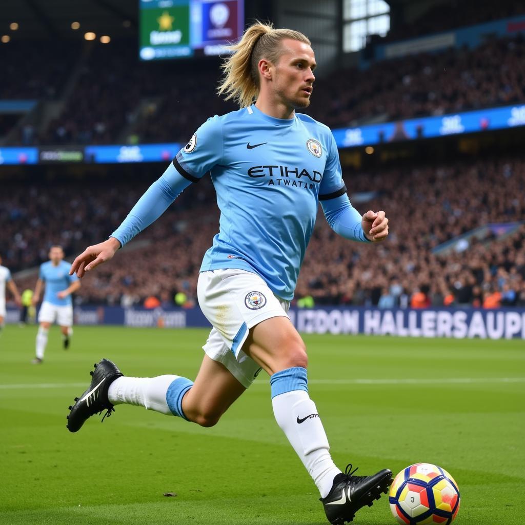 Erling Haaland scoring for Manchester City