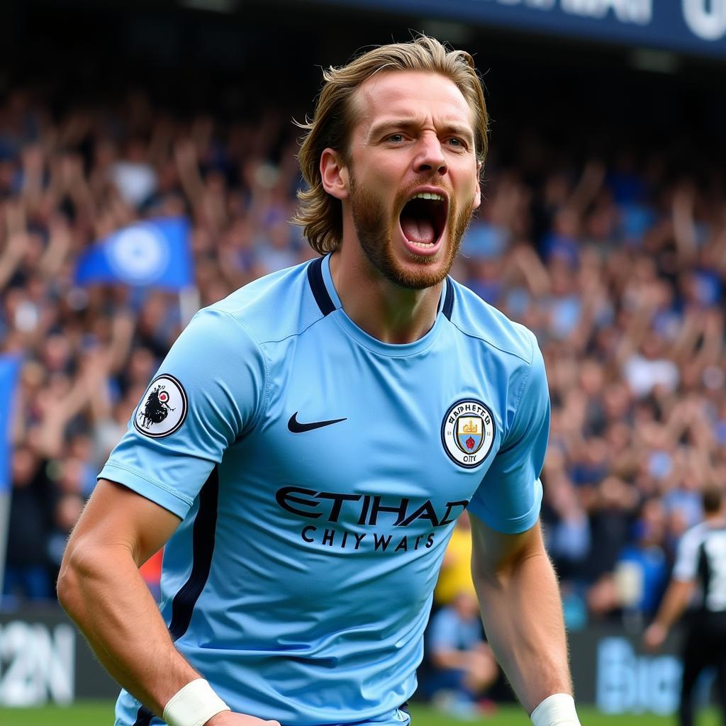 Erling Haaland celebrates a goal for Manchester City