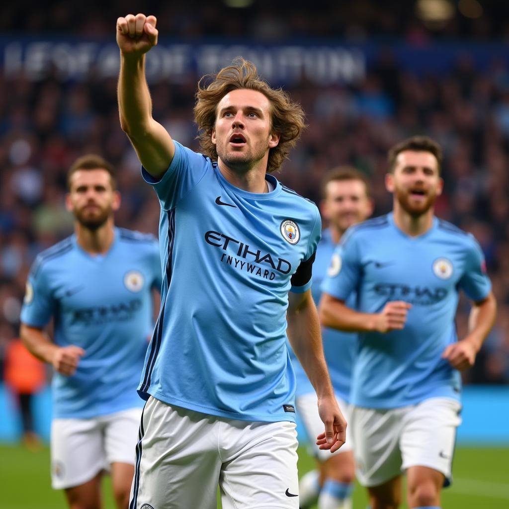 Erling Haaland celebrates a goal for Manchester City