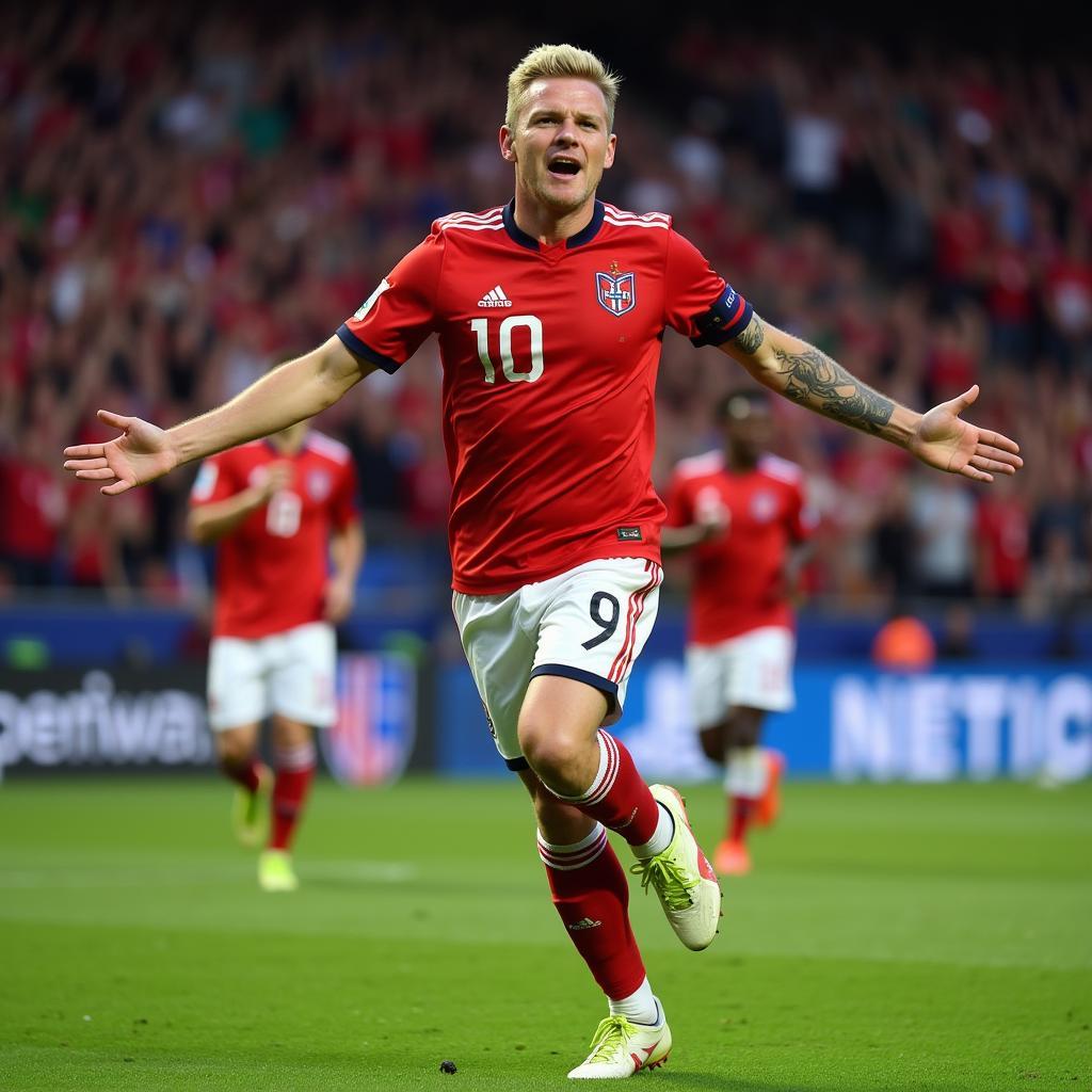 Haaland celebrates a goal for Norway