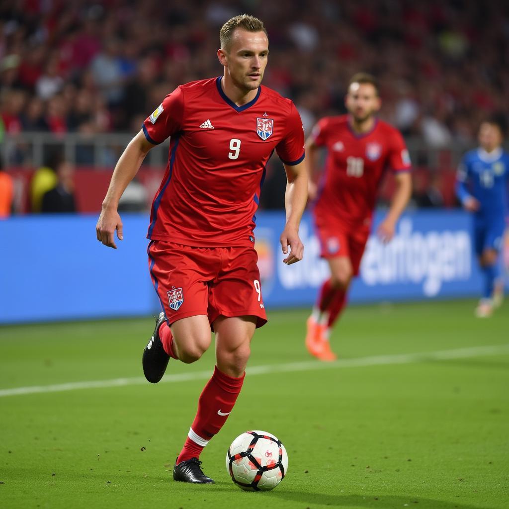 Haaland playing for the Norwegian National Team