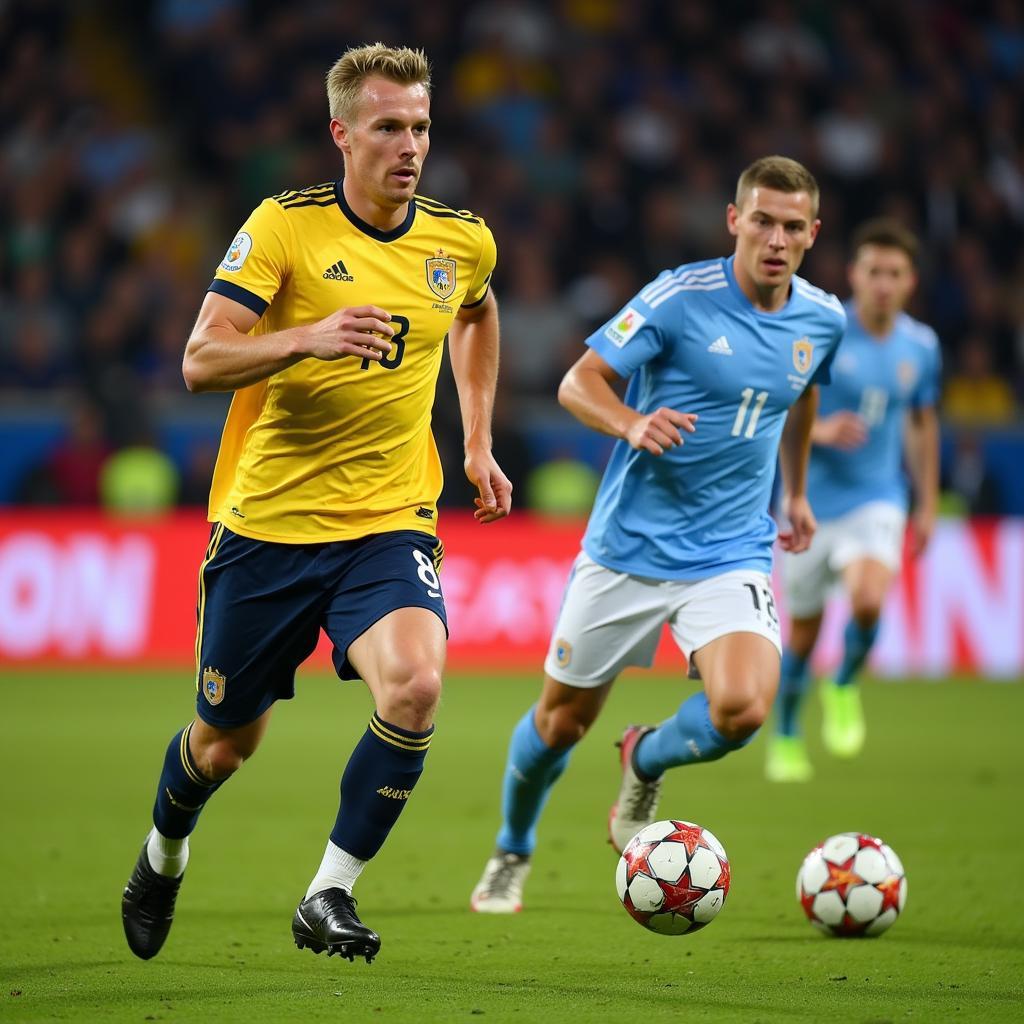 Erling Haaland outpaces defenders in a Champions League match