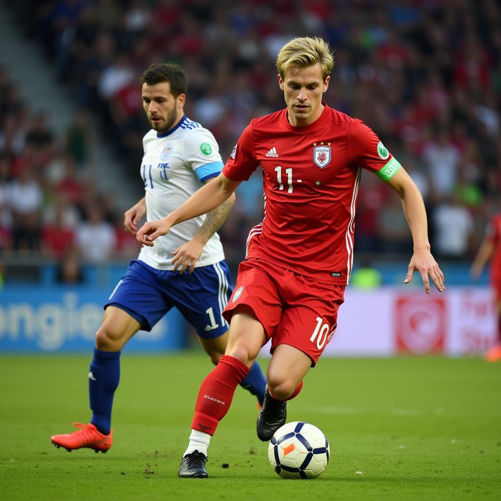 Erling Haaland skillfully dribbling past an opponent