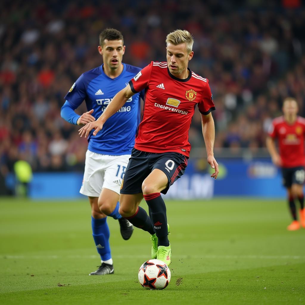 Erling Haaland skillfully maneuvering the ball during a match.