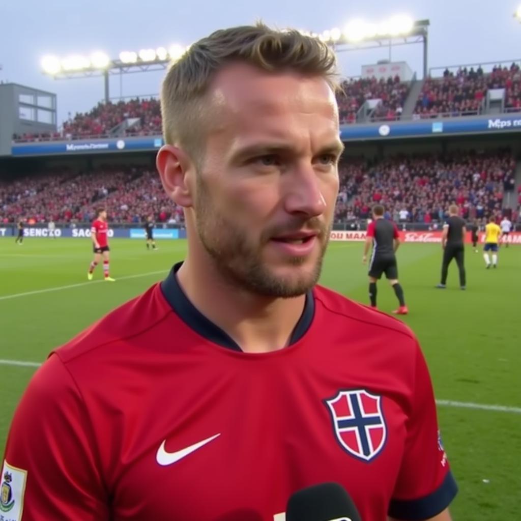 Erling Haaland gives a post-match interview after representing the Norway national team, discussing his performance and the team's result.