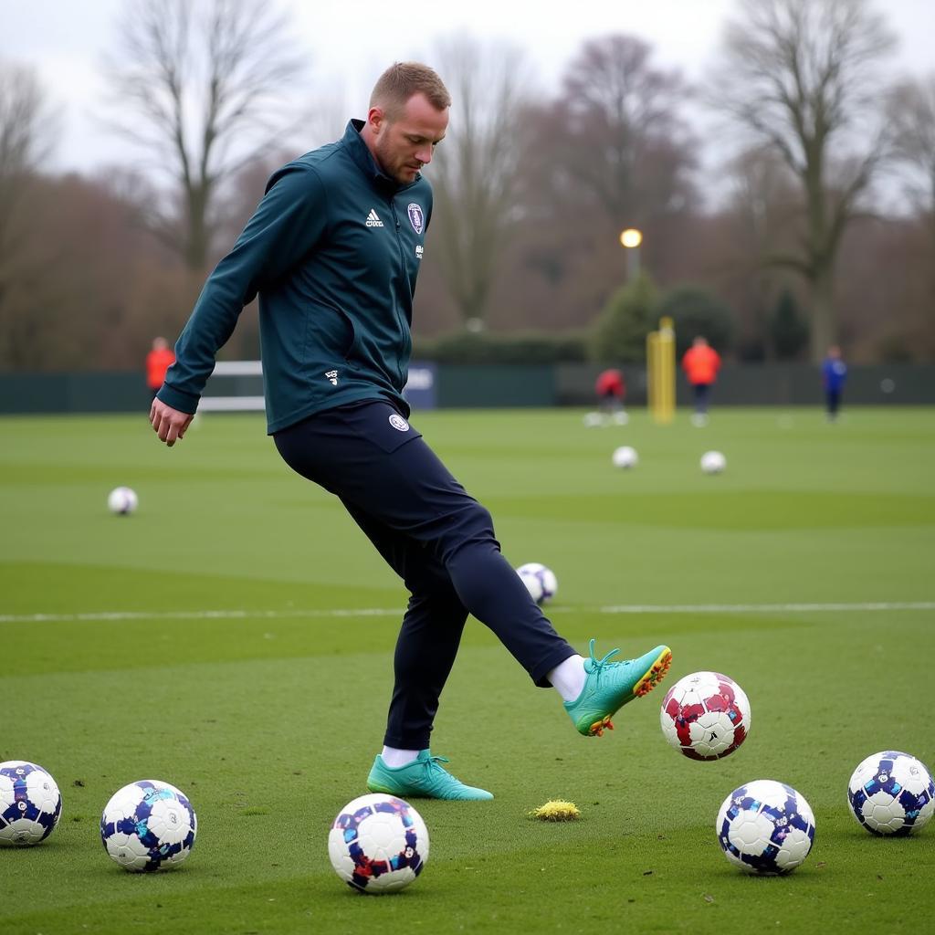 Erling Haaland practicing free kicks with various footballs