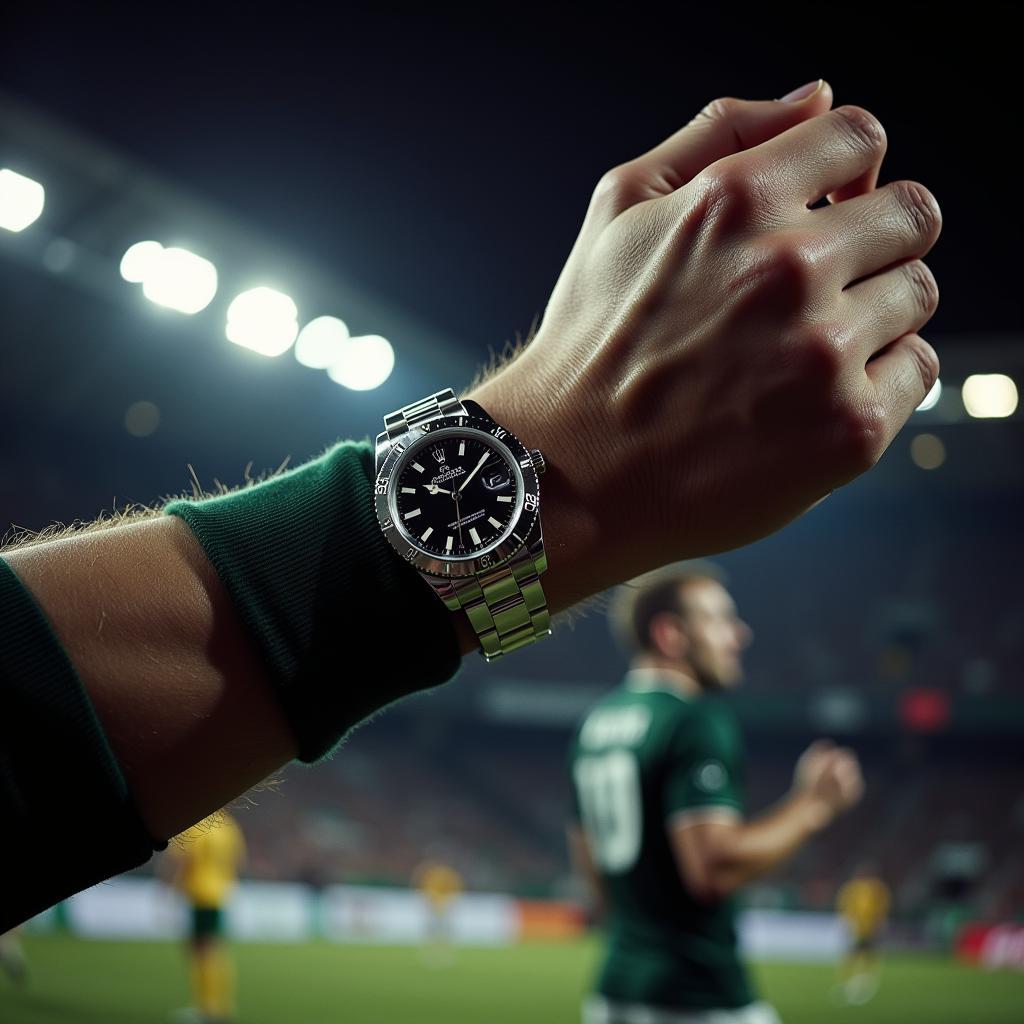 Erling Haaland celebrating a goal with a Rolex watch on his wrist