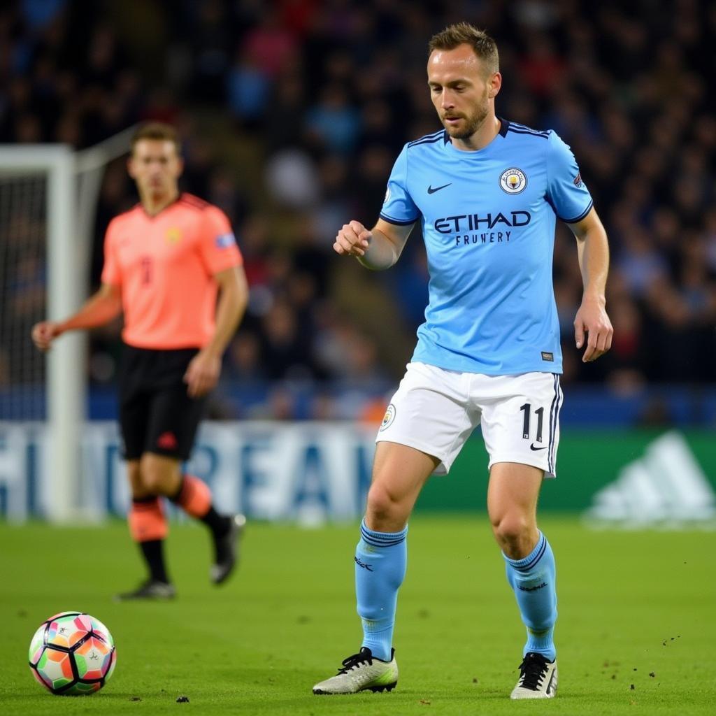 Erling Haaland slots the ball past the goalkeeper during a Manchester City match.