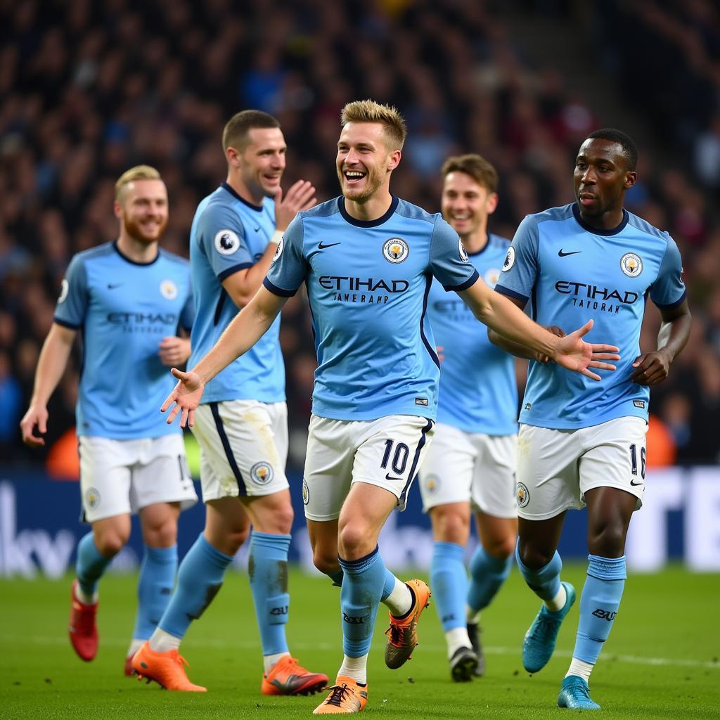 Erling Haaland celebrates a goal for Manchester City.