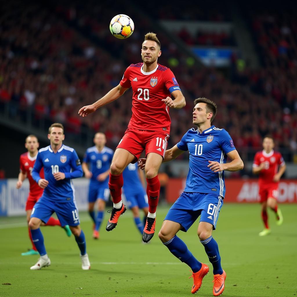 Erling Haaland scores a powerful header for Norway