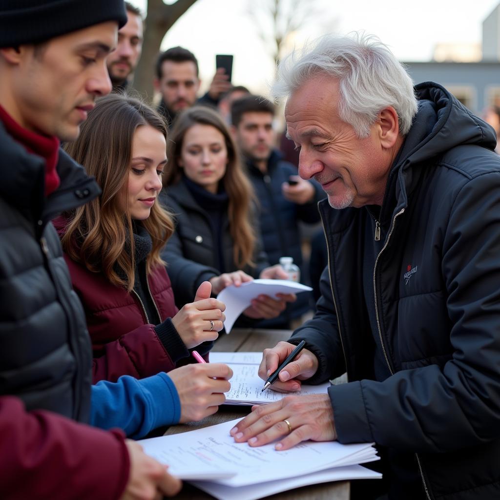 Erling Haaland signing autographs for fans, a warm smile on his face.