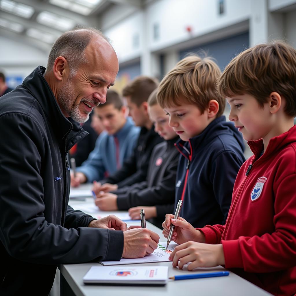 Erling Haaland interacts with fans, signing autographs