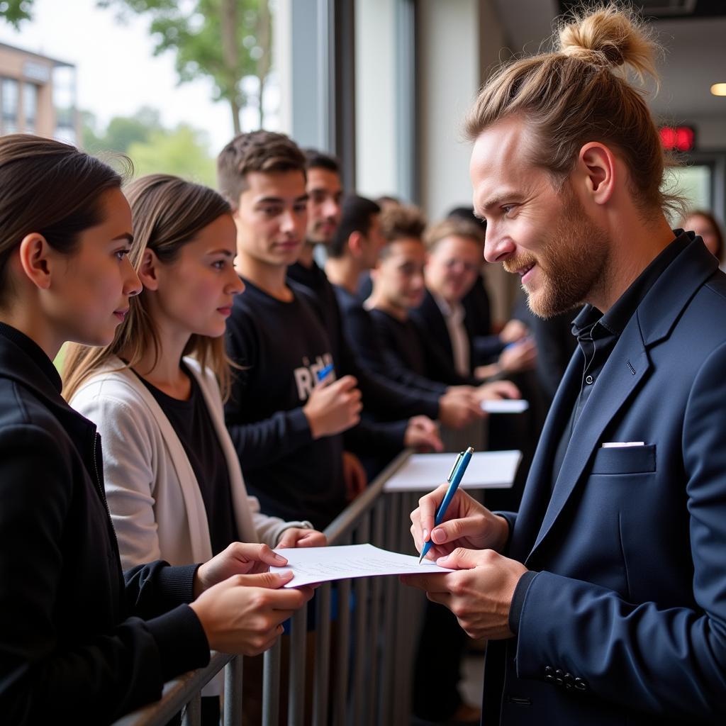 Erling Haaland signing autographs for fans