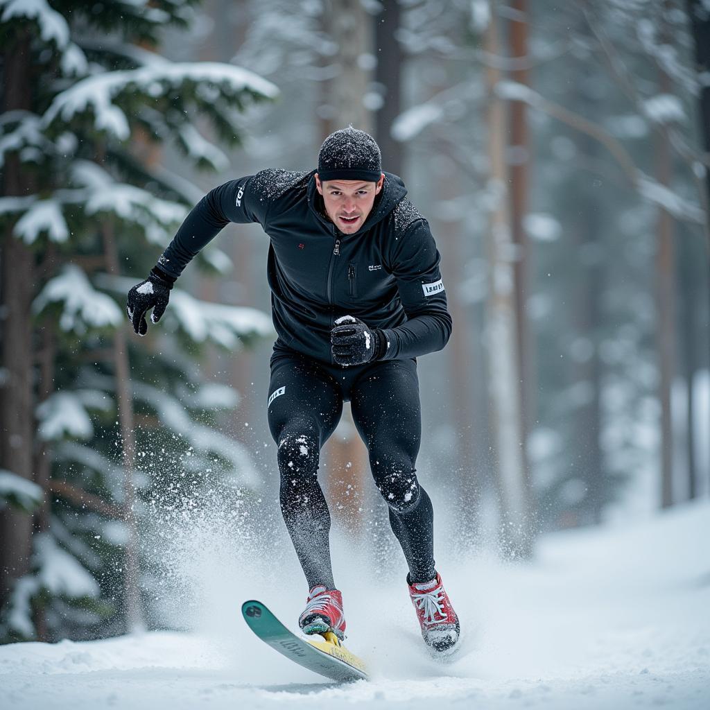 Erling Haaland sprinting with the ball at full speed, showcasing his powerful stride and athletic physique.