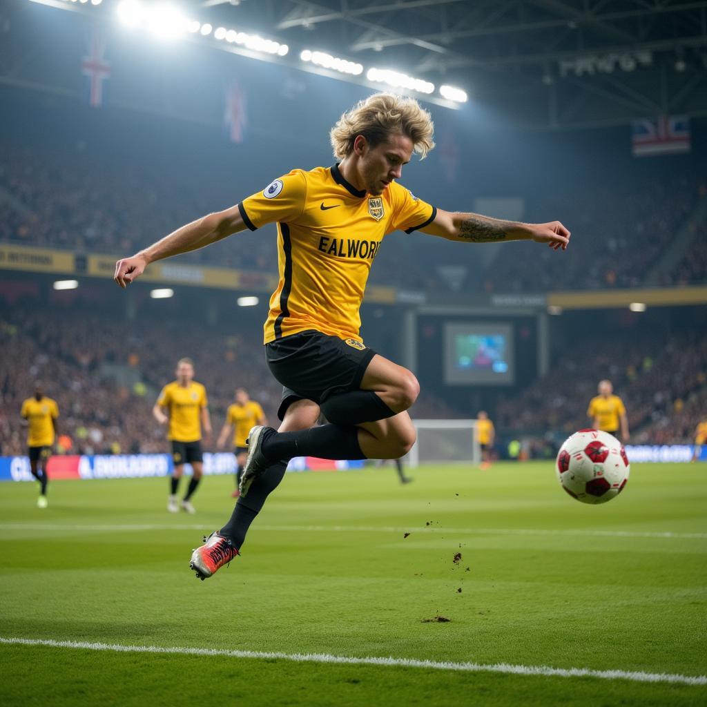 Erling Haaland unleashing a powerful strike.