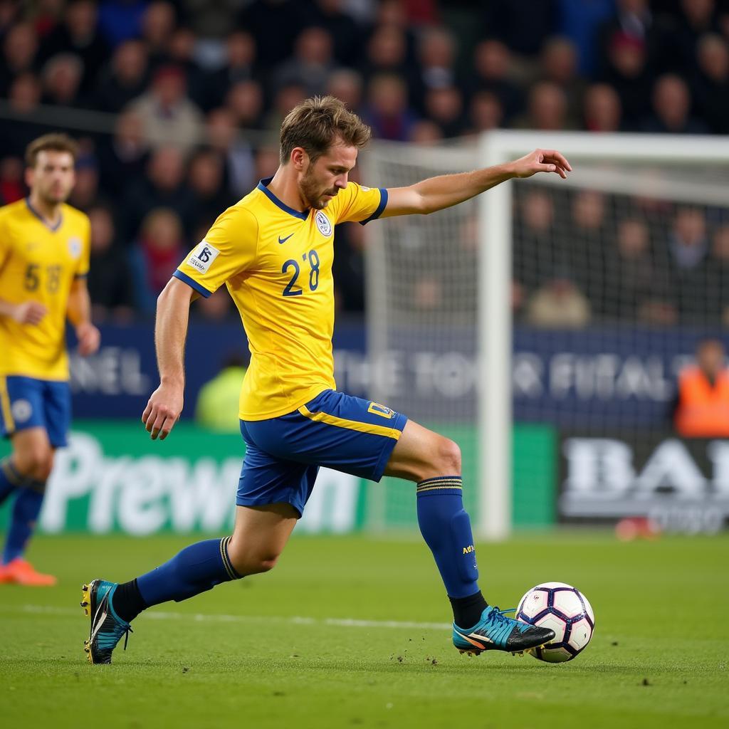 Erling Haaland takes a powerful shot on goal.