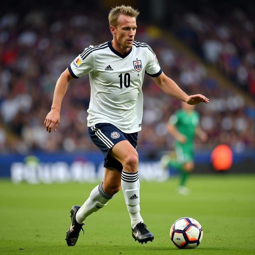 Erling Haaland takes a powerful shot on goal during a Premier League match.