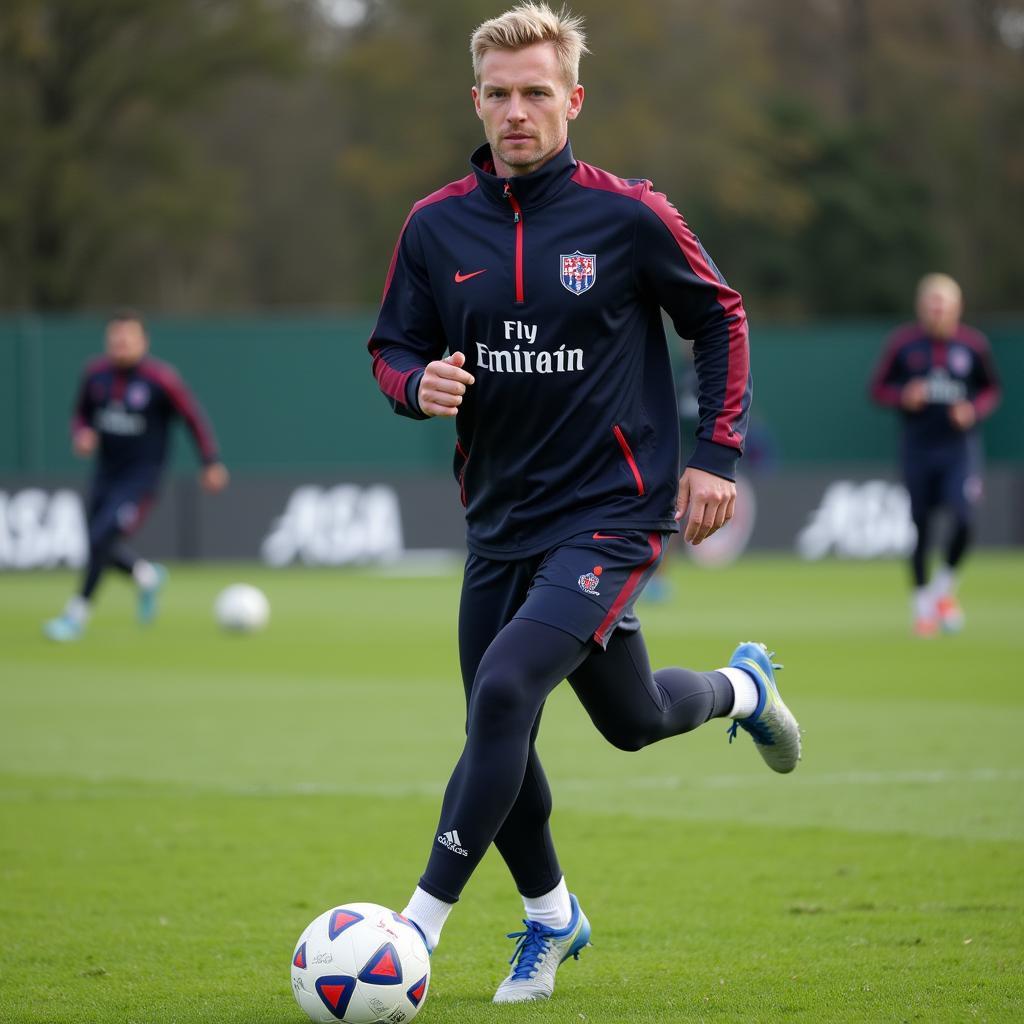 Erling Haaland training intensely on the pitch