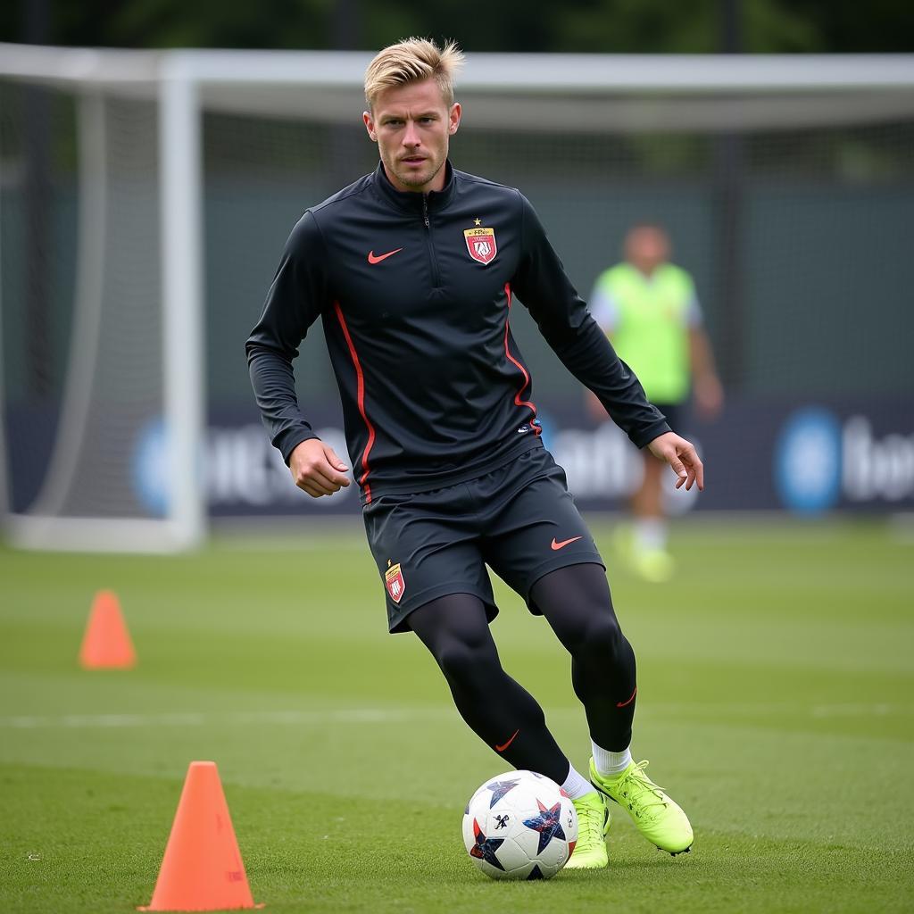 Erling Haaland honing his skills during training ground drills