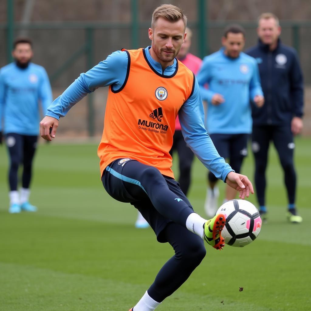 Erling Haaland participating in a training session with Manchester City