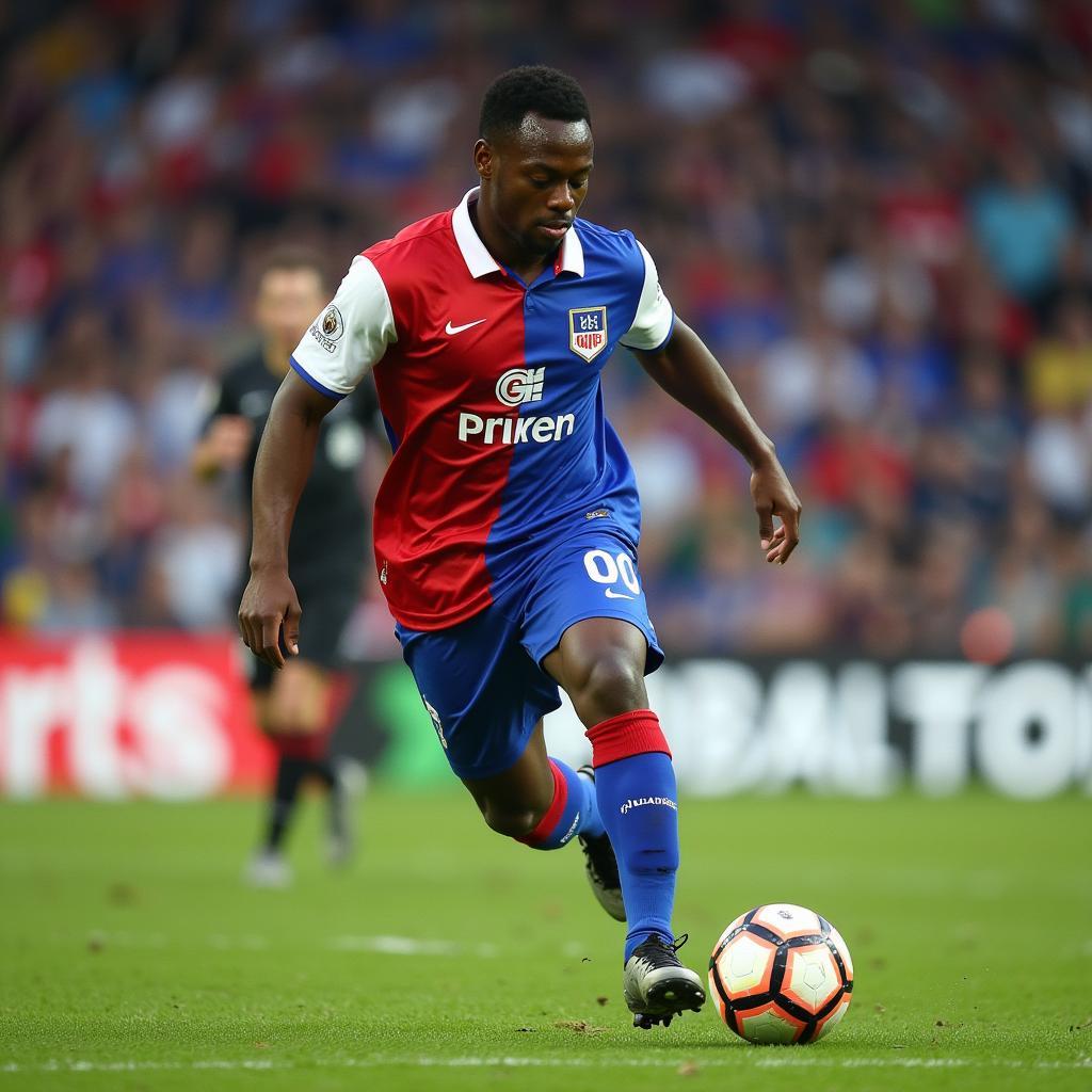 Michael Essien playing for Lyon