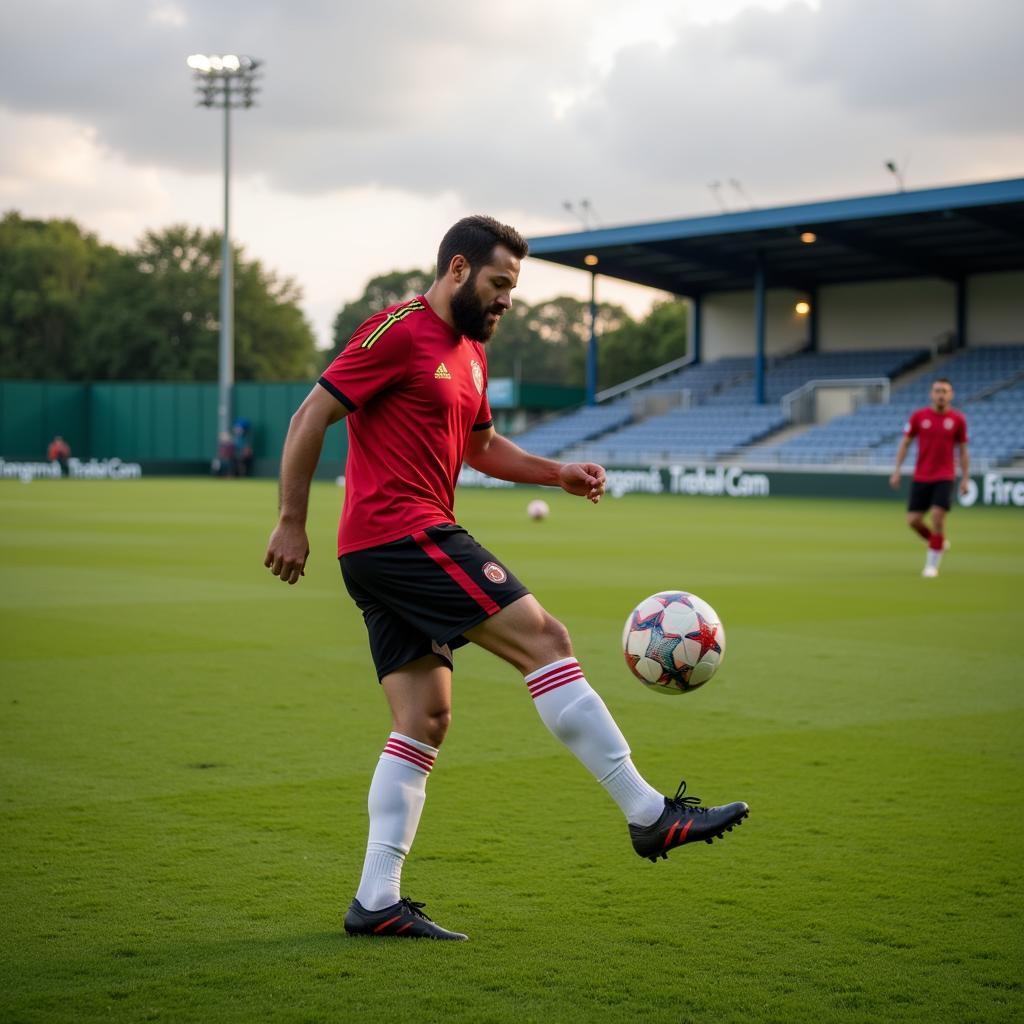 Football Player Doing Extra Training to Improve Performance