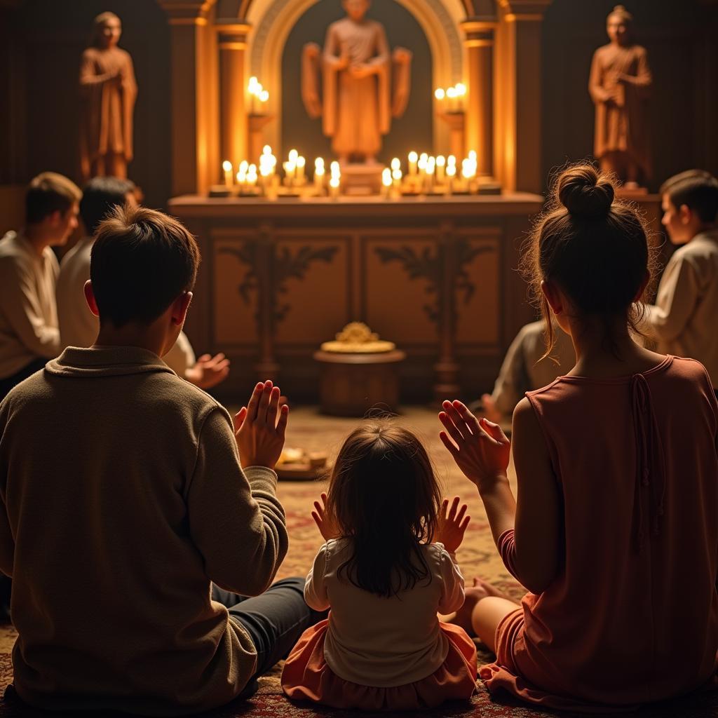 Family praying for ancestors