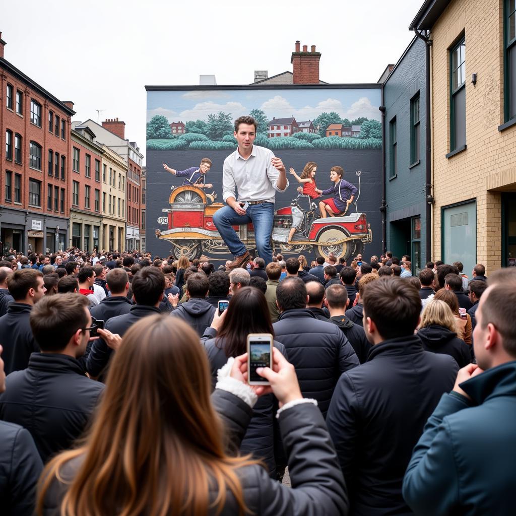 Fans at Haaland Banksy Mural