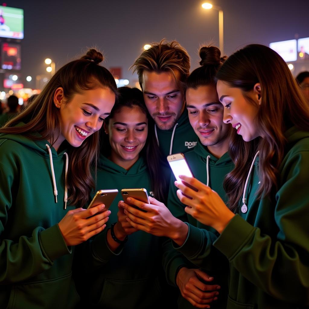 Fans eagerly checking their phones for match updates