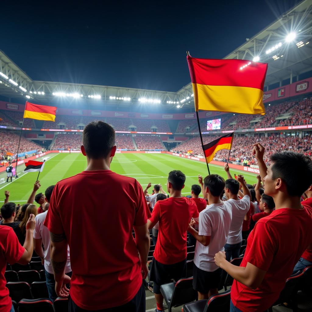 Fans enthusiastically cheering in the stands during a match