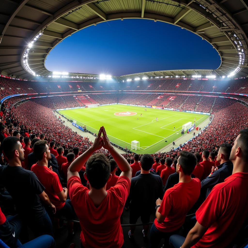 Football fans cheering in team colors