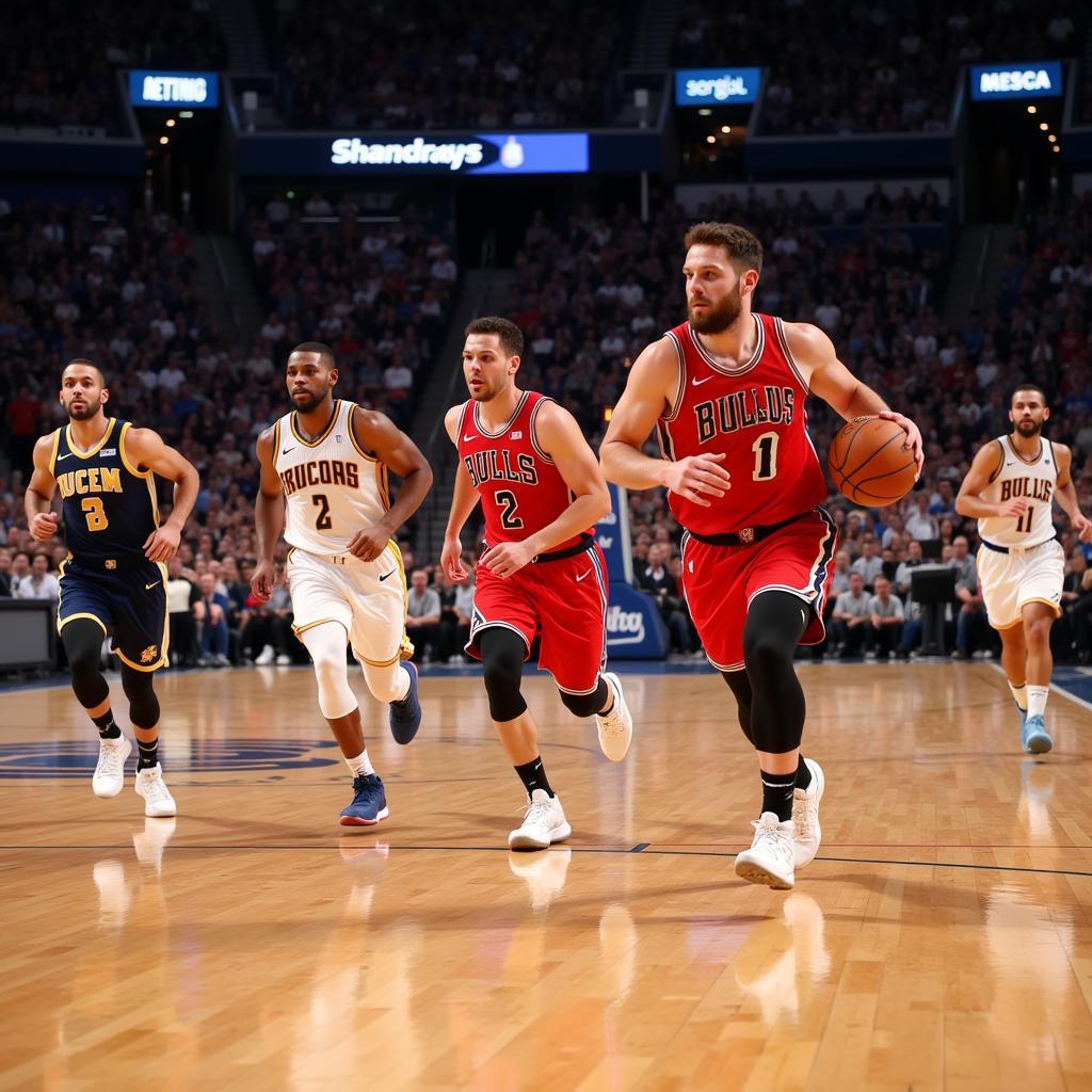 NBA players sprinting down the court