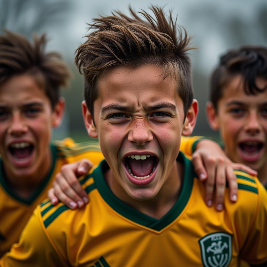 Young striker celebrates a goal with passion