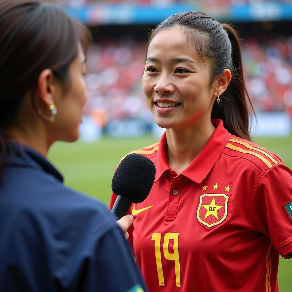 Vietnamese Football Player Giving an Interview