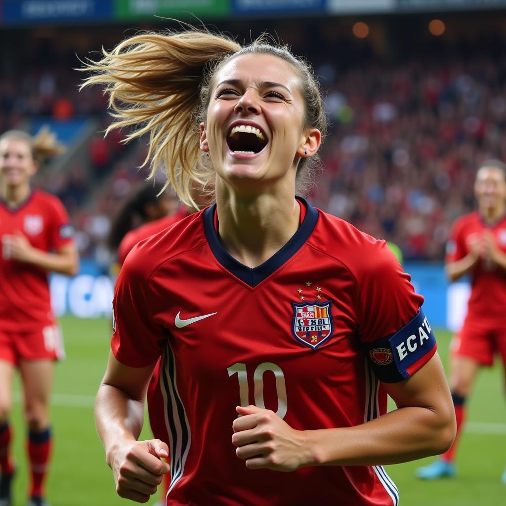 Female Footballer Celebrating a Goal