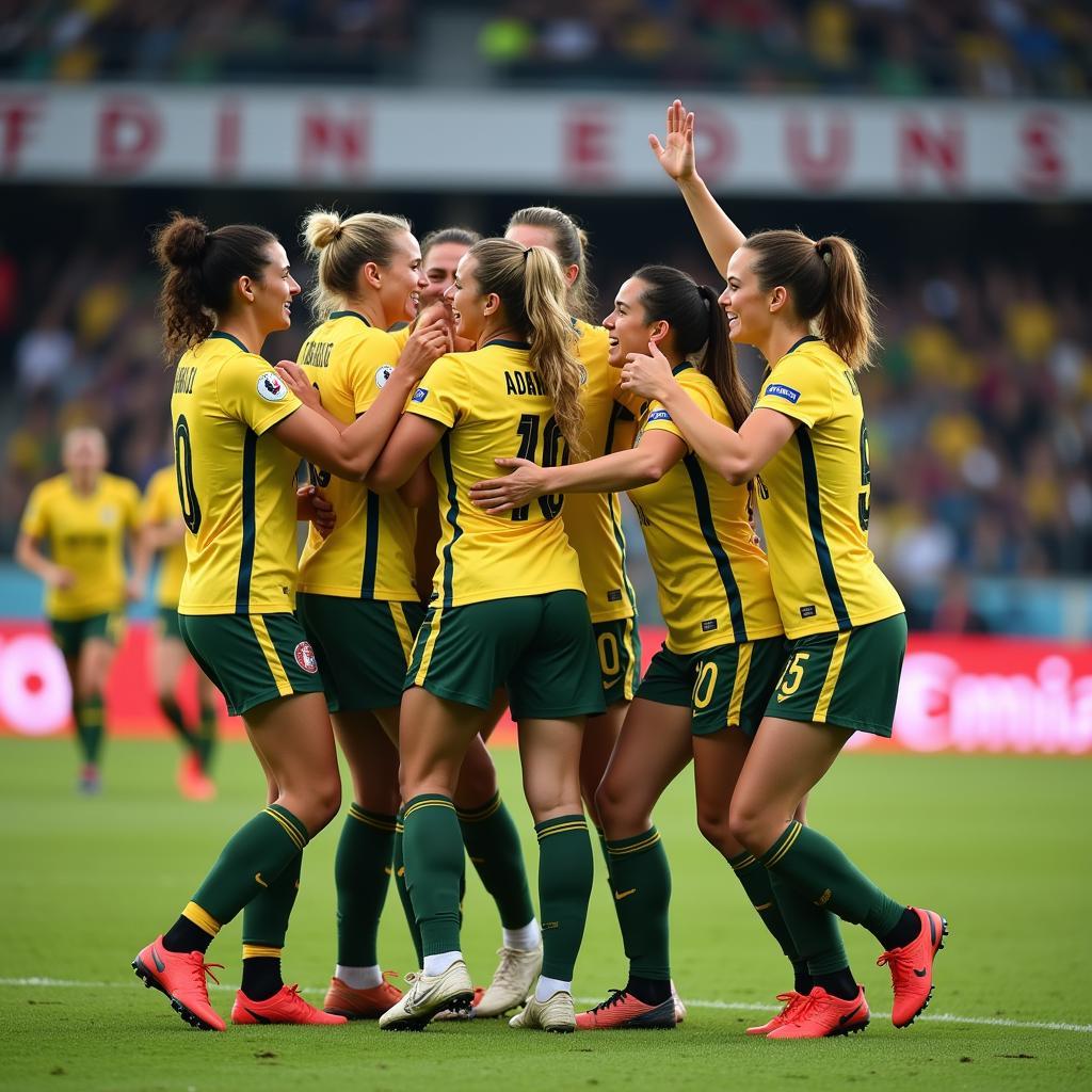 Female Footballers Celebrating Victory