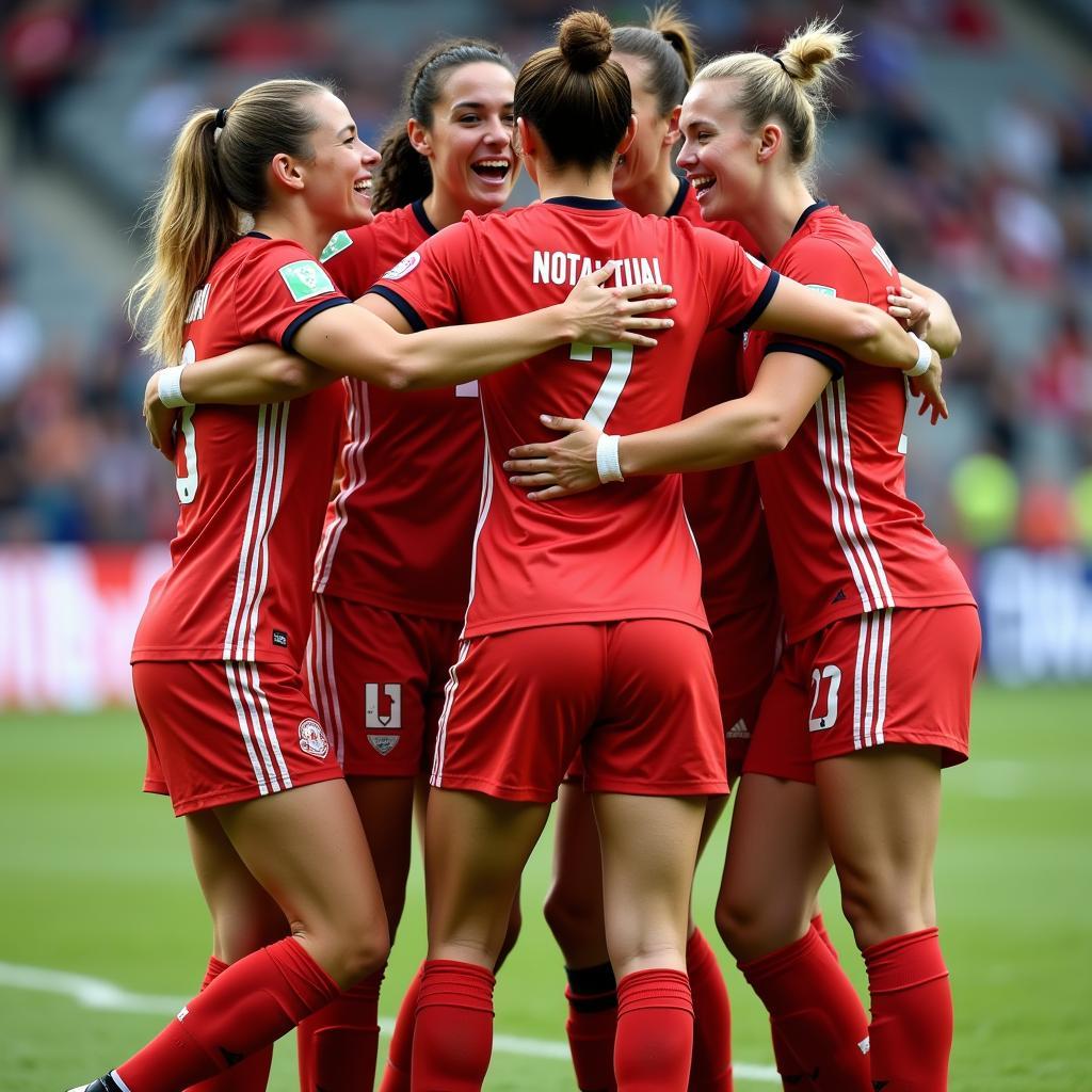 Female Footballers' Team Celebration