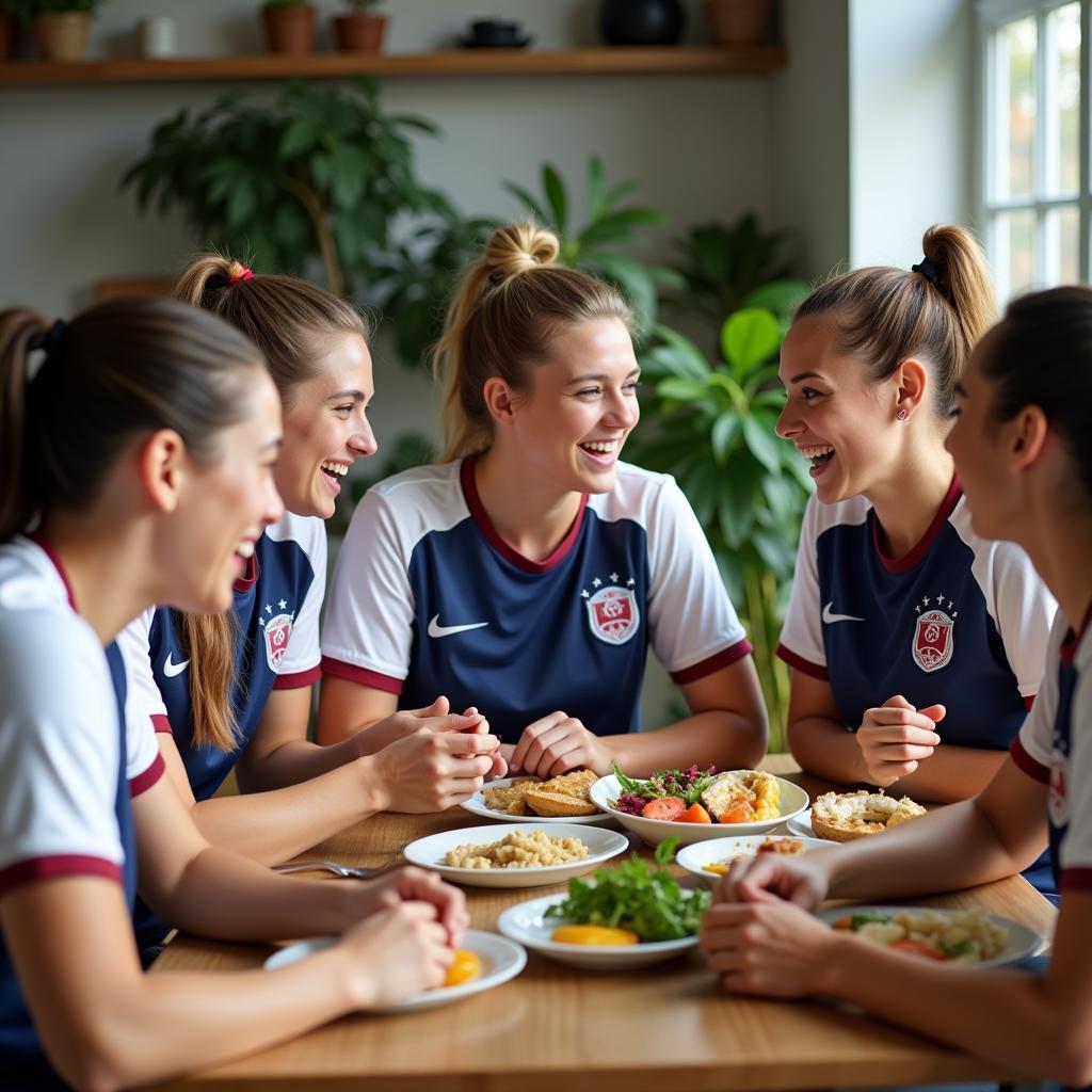 Female Soccer Team Enjoying a Meal