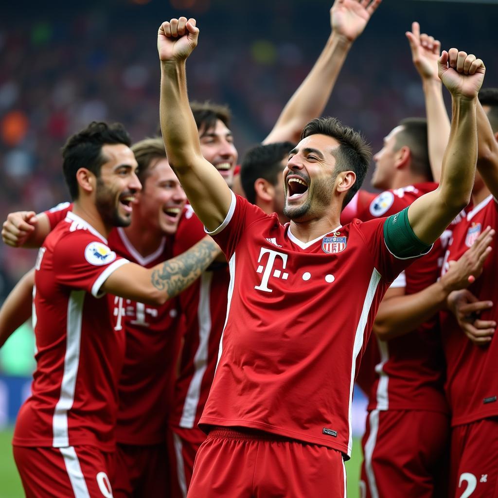 Fernando Muslera celebrating a victory with his teammates