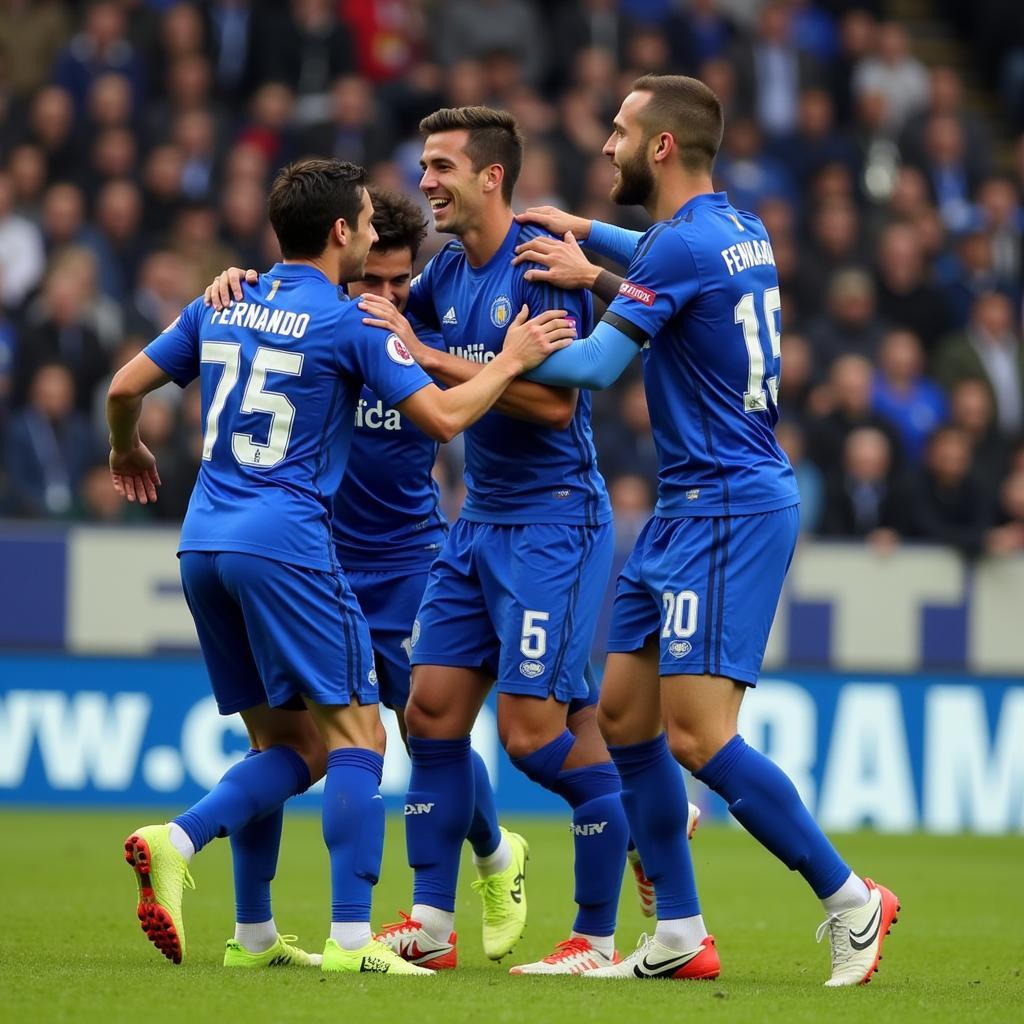 Fernando celebrating a goal with his FC Porto teammates