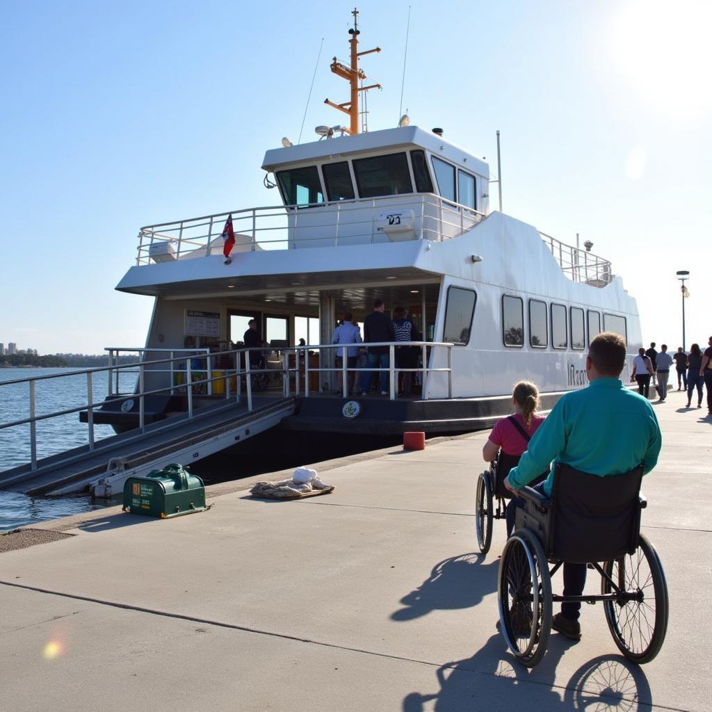 Ferry with an accessibility ramp for wheelchair users