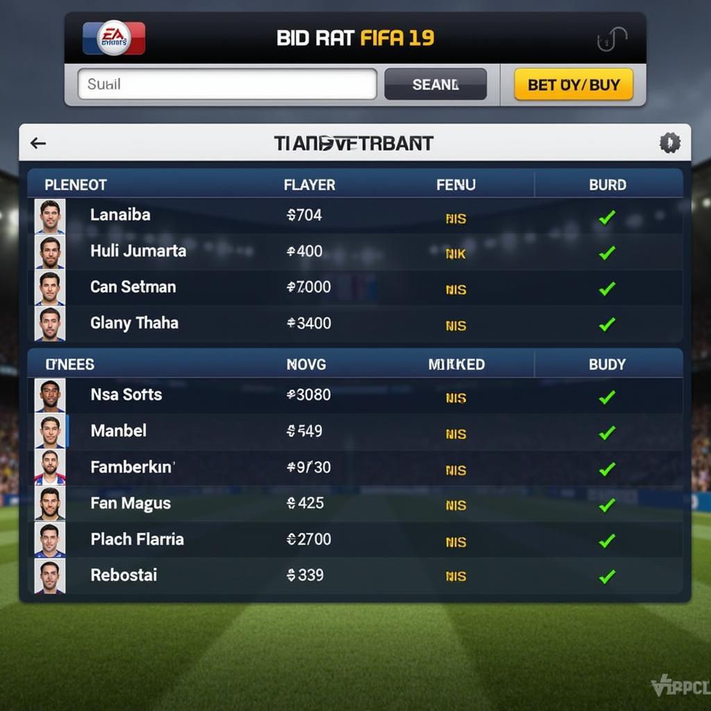 FIFA 14 Transfer Market Interface