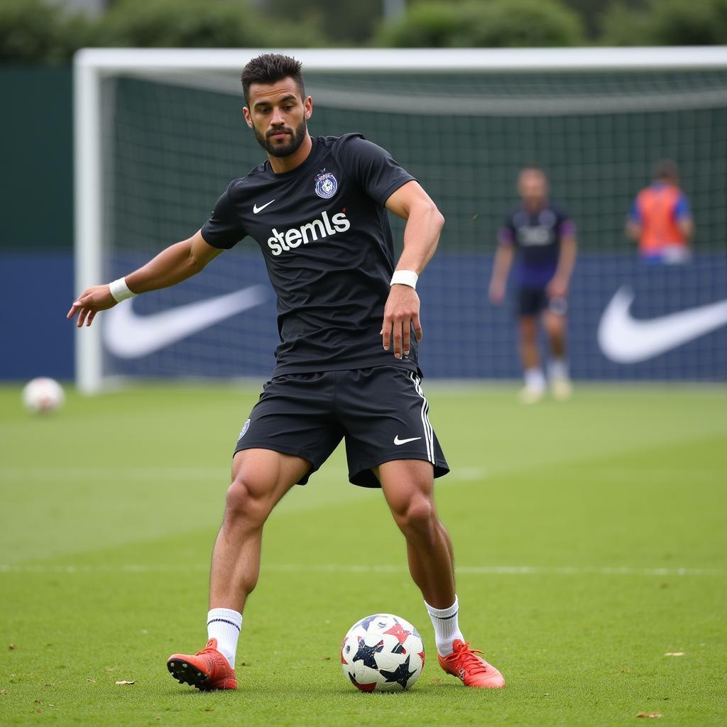 Footballer practicing to improve anticipation and goal-scoring skills