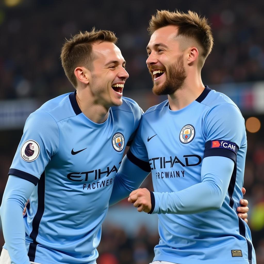 Foden and Haaland celebrating a goal