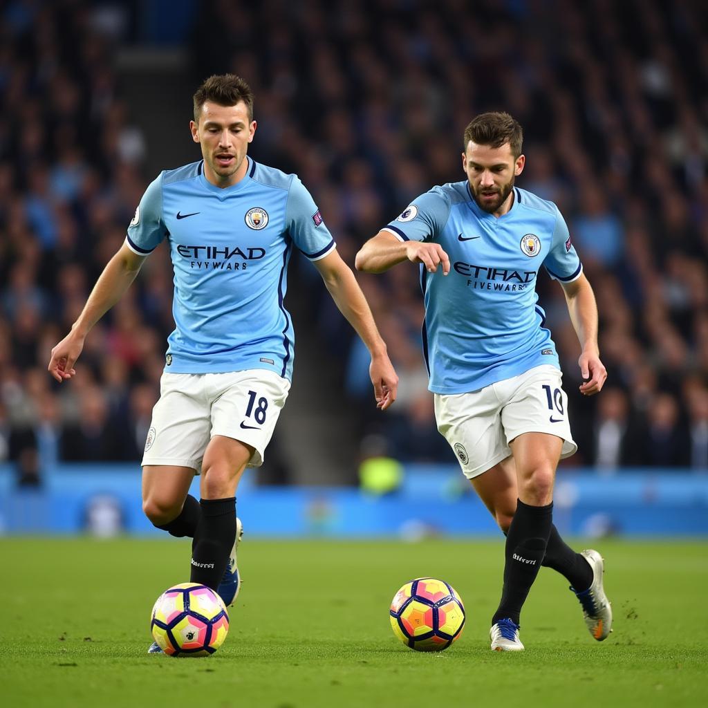 Foden and Haaland in action for Manchester City 