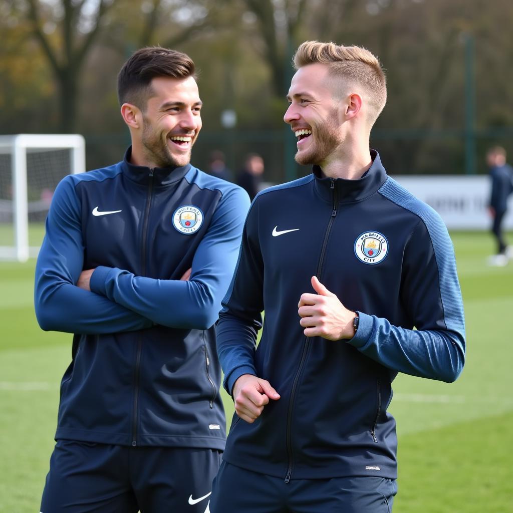 Foden and Haaland sharing a laugh during training