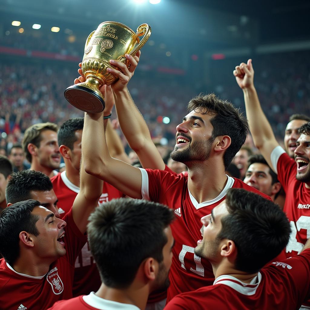 Football Captain Lifting Trophy