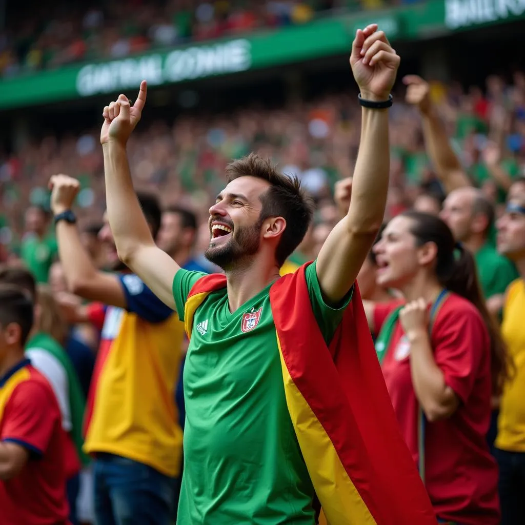 Football Fan Holding Flag