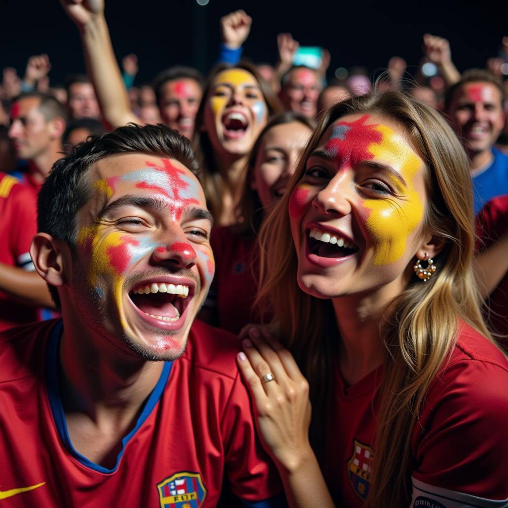 Football fans cheering in a stadium